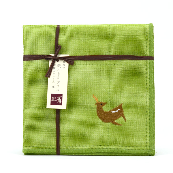 鹿刺繡布巾 - 綠色