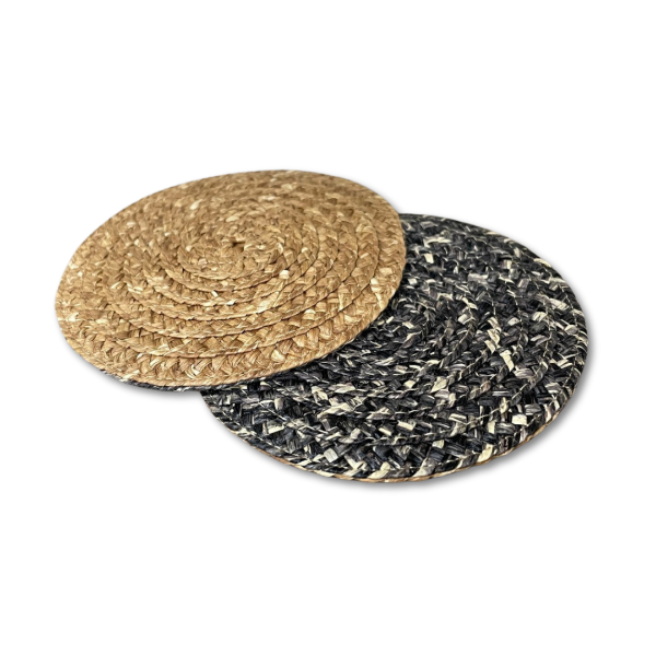 紙編帶杯墊(雙面) 混石黑 ／深自然
